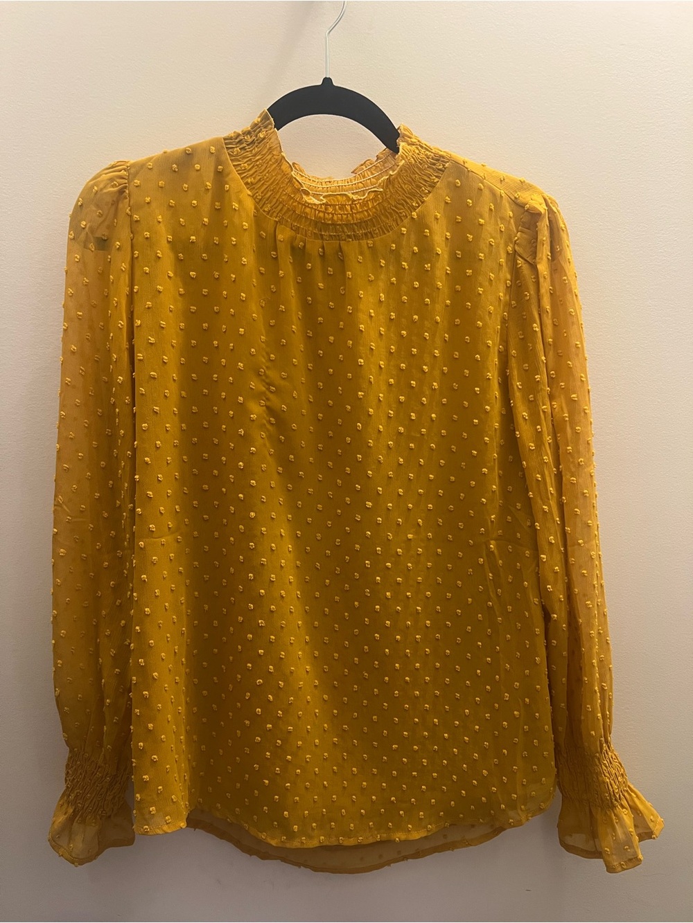 Papillon Blanc Women's Mustard Yellow Ruffle-Neck Textured Blouse